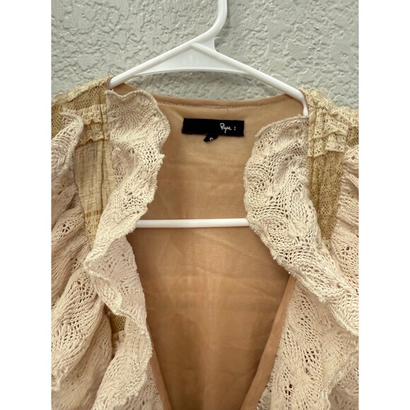 Ryu• Women Victorian Boho Crochet Cardigan Open Front Knit Ruffle Sweater - Picture 3 of 7